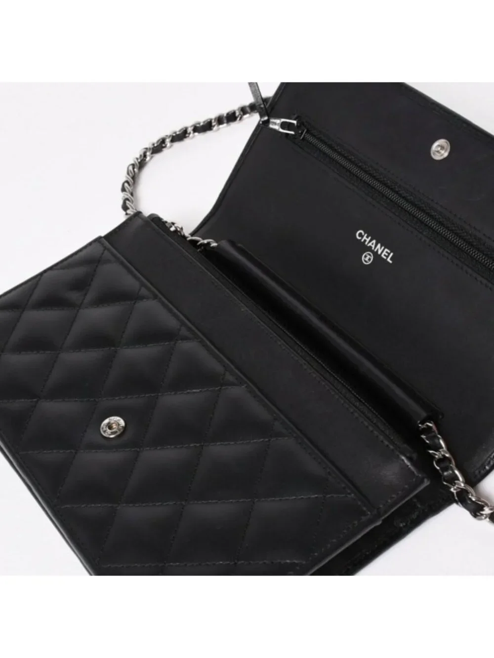 Chanel Cambon Line Chain Wallet Quilted Lambskin CC Logo Patent Black Pink